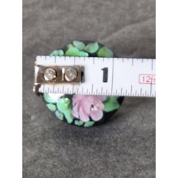 Vintage Earrings Floral 1960's Hand Painted Wood Round Bright Abstract - Picture 2 of 8